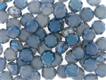 10MM Round Etched Table Cut Crystal / Pale Gray Blue Iris