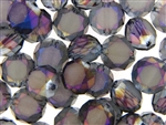 14MM Round Etched Table Cut Crystal / Light Aqua Purple Iris