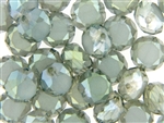 Bead, Crystal, 14MM, Round, Etched, Table Cut Crystal, Pale Citrine Metallic Green