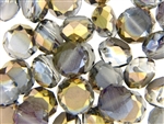 Bead, Crystal, 14MM, Round, Etched, Table Cut, Light Watermelon Gold Metallic