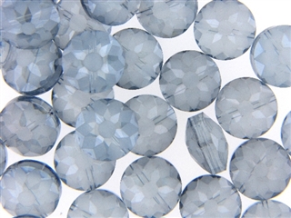 Etched Star Crystal Bead 14MM Puffed Coin / Light Aqua