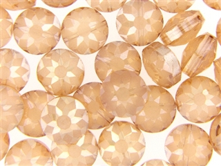 Etched Star Crystal Bead 14MM Puffed Coin / Light Peach