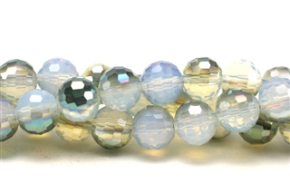 8MM Faceted Round Crystal / Opalite Green Iris