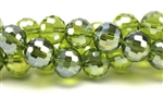 10MM Faceted Round Crystal / Green Lustre