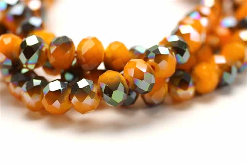 Bead, Crystal, Rondelle, Faceted, 8MM X 10MM, Orange Yellow Velvet, 1/4 Grey Iris