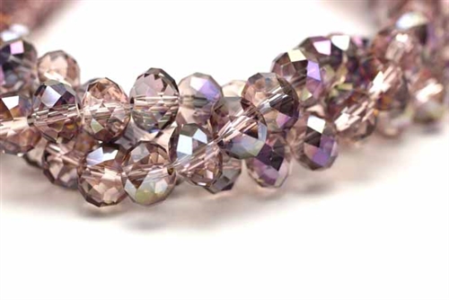 Bead, Crystal, Rondelle, Faceted, 8MM X 10MM, Lilac Purple Iris