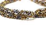 Bead, Crystal, Rondelle, Faceted, 4MM X 6MM, Grey, 1/2 Gold Metallic