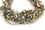 Bead, Rondelle, Crystal, Faceted, 6MM X 8MM, Gray, 1/2 Gold Metallic