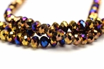 Bead, Crystal, Faceted, Rondelle, 6MM X 8MM, Gold, 1/2 Blue Iris