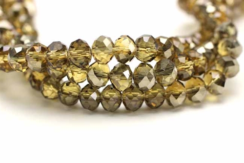 Bead, Crystal, Rondelle, Faceted, 6MM X 8MM, Pale Topaz, 1/2 Bronze Metallic