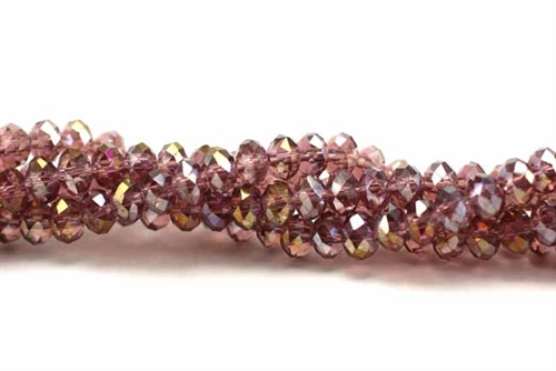 Bead, Crystal, Rondelle, Faceted, 3MM X 4MM, Amethyst, Gold Metallic