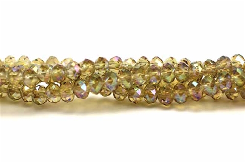 Bead, Crystal, Rondelle, Faceted, 3MM X 4MM, Green Quartz AB