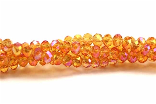 Bead, Crystal, Rondelle, Faceted, 3MM X 4MM, Light Tangerine AB