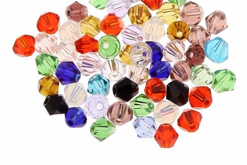 Bead, Crystal, Bicone, Faceted, 4MM, Mixed Color