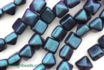8MM Pyramid Shaped Czech Beads, 2 Hole / Miracle Lapis Iris