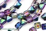 8MM Pyramid Shaped Czech Beads, 2 Hole / Magic Blueberry