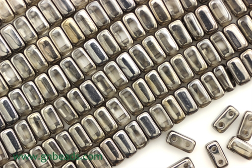 6MM Brick Shaped Czech Beads 2 Hole / Crystal Chrome