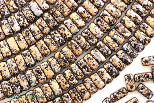 6MM Brick Shaped Czech Beads 2 Hole / Granite Galaxy Gold