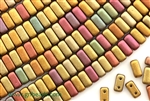 6MM Brick Shaped Czech Beads 2 Hole / Iris Metallic Mix