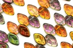 12MM X 7MM Czech Glass Leaves / Magic Amber
