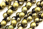9MM X 8MM Mushroom Button Czech Beads / Black 1/2 Gold Aurum