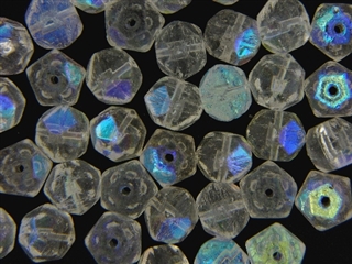 Vintage Crystal Clear Czech Bead / Round Faceted AB 10MM X 11MM