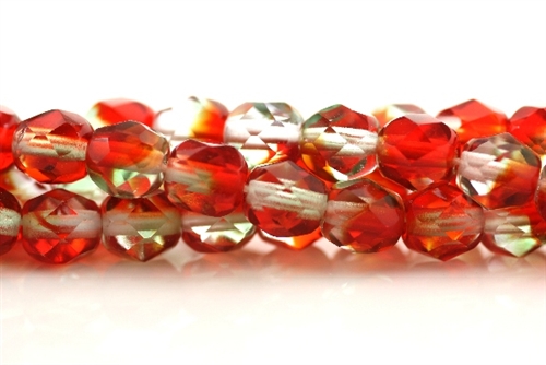 Red Orange Round Faceted Glass 6 MM
