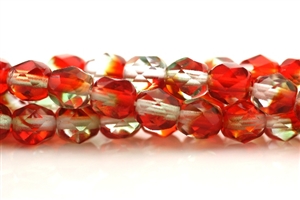 6MM Round Czech Fire Polish / Crystal Lime Ruby
