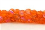 6MM Round Czech Fire Polish / Matte Orange AB