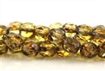 6MM Round Czech Fire Polish / Marble Smoky Topaz