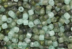 Bead, Czech, Tube, Mixed Color, Green, Glass, 6MM