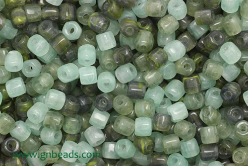 Bead, Czech, Tube, Mixed Color, Green, Glass, 6MM