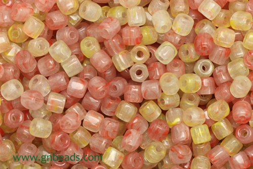 Bead, Czech, Tube, Mixed Color, Pink, Yellow, Glass, 6MM