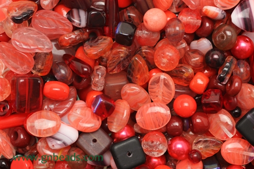 Bead, Czech, Mixed Shape Size And Color, Red, Glass, 4MM To 16MM