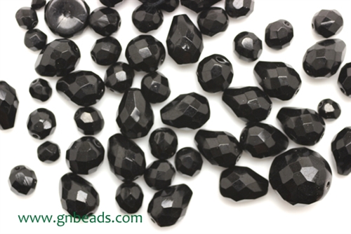 Bead, Czech, Mixed Shape Size And Color, Fire Polish, Black, Glass, 3MM To 18MM