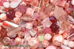 Bead, Czech, Mixed Shape Size And Color, Pink, Glass, 4MM To 16MM