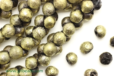 Bead, Mushroom Button, Czech Beads, 7MM X 7MM, Etched Black Gold
