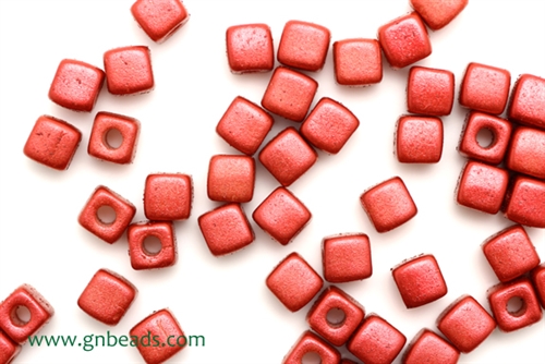 6/0 Cubix 4MM Czech Beads / Lava Red