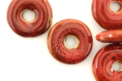 Red Earth Tone Porcelain Beads / Large Hole Coin