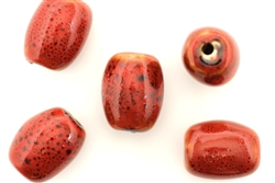 Red Earth Tone Porcelain Beads / Barrel