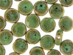 Dark Green Earth Tone Porcelain Beads / Small Coin