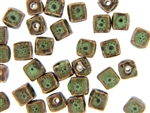 Dark Green Earth Tone Porcelain Beads / Small Cube