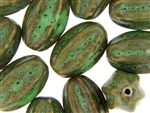 Dark Green Earth Tone Porcelain Beads / Large Fluted Oval