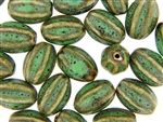 Dark Green Earth Tone Porcelain Beads / Small Fluted Oval