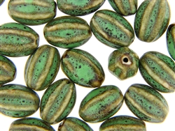 Dark Green Earth Tone Porcelain Beads / Small Fluted Oval
