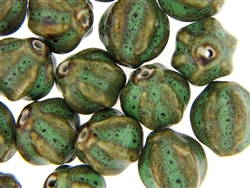 Dark Green Earth Tone Porcelain Beads / 21MM Fluted Round