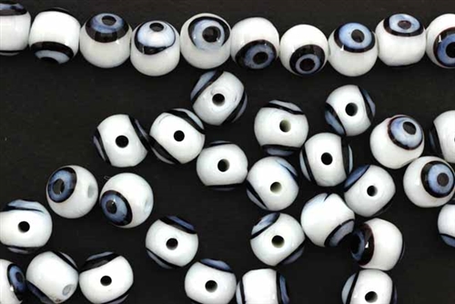 Bead, Evil Eye Bead, Glass, 8MM, Round, White