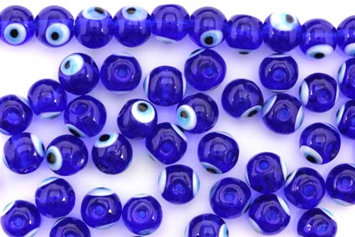 Bead, Evil Eye, Lampworked Glass, 8MM, Round, Cobalt Blue