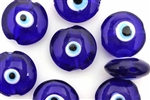 Bead, Evil Eye, Lampworked Glass, 23MM, Lentil, Cobalt Blue