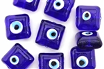 Bead, Evil Eye, Lampworked Glass, 18MM, Square Pillow, Cobalt Blue